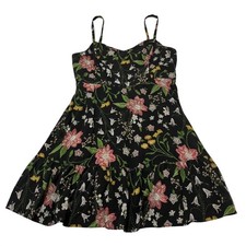 Old Navy Dress Womens XL Black Colorful Floral Smocked Tiered Mini  Sundress