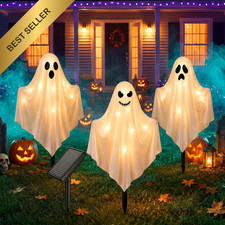 3 Pack Solar Halloween Ghost Lights Outdoor Yard Garden Decorations Spooky