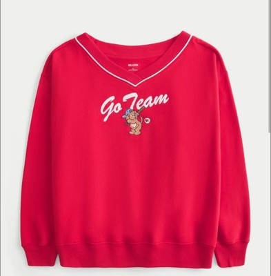 Hollister Oversized Go Team Graphic V-Neck Sweatshirt - S - Brand New