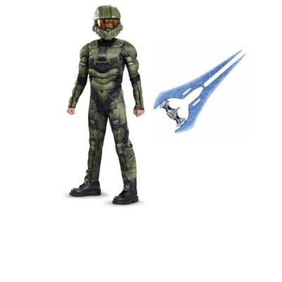 XBOX Halo Light-Up Mask & Sword Halloween Costume 4/6 Master Chief Muscle Boys