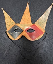 Vintage Handmade Leather Masquerade Jester Mardi Gras Mask