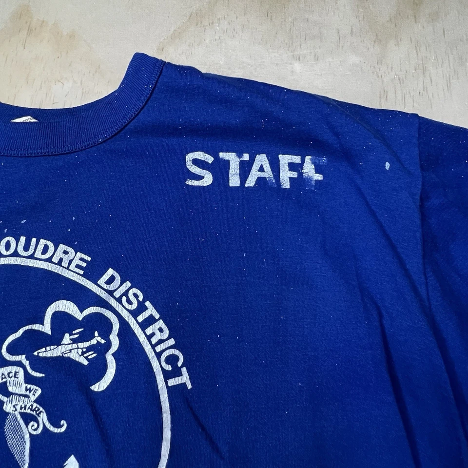 A4820 Vintage 70s Russell Athletic Cub Scout Day Camp T-Shirt Blue Size XL - Image 2 of 4