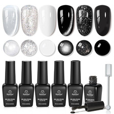 Beetles Gel Nail Polish Set - Twilight Gleam 6 Colors Cat Eye Glitter White Blac