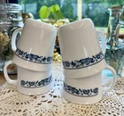 Vintage Corning Pyrex Old Town Blue Onion Milk Glass Coffee Cups Set 4 USA