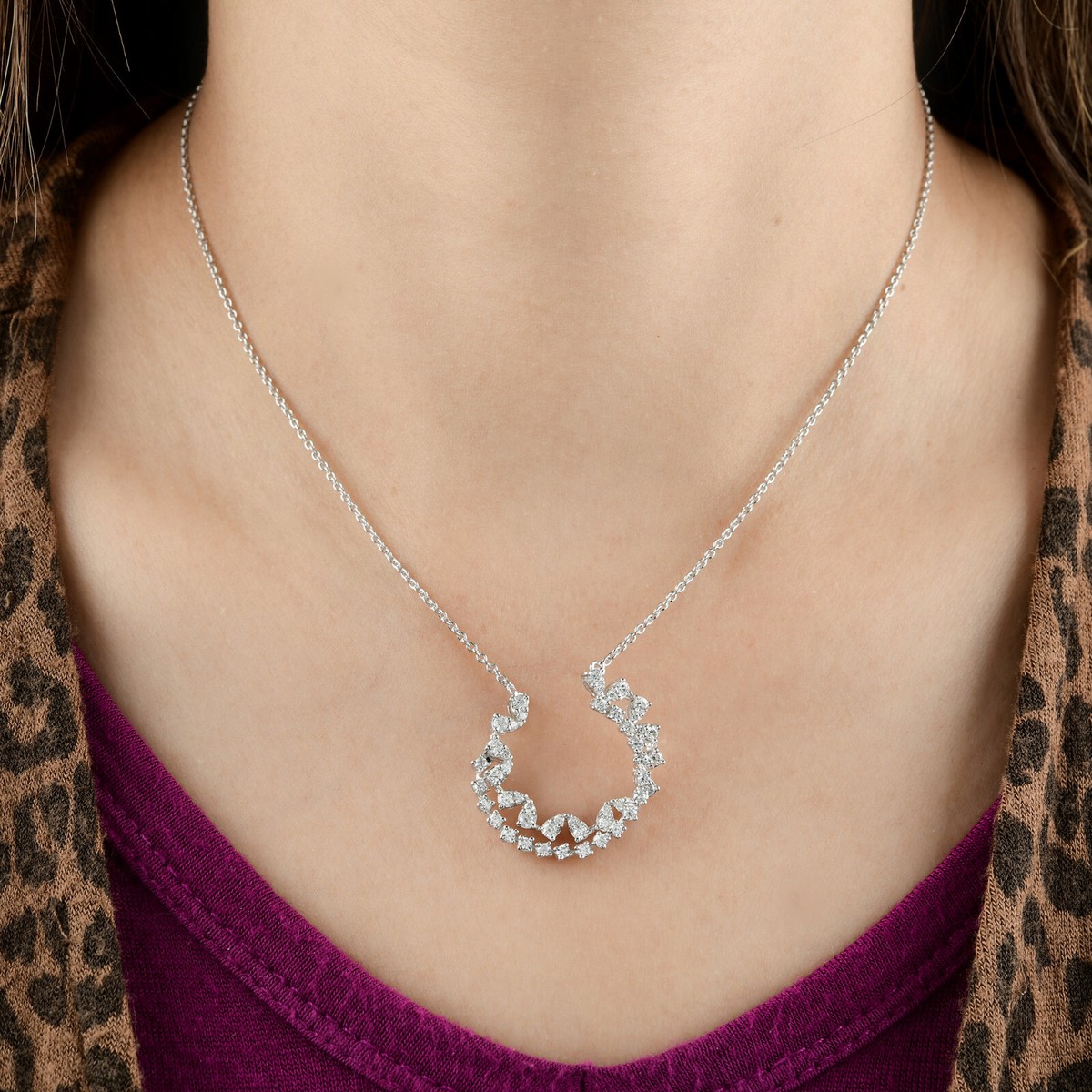 Lab Grown CVD Diamond Charm Pendant 14k White Gold Chain Necklace 