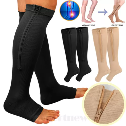 Medical Compression Socks with Zip Leg Support with Zip Unisex Open Knee S-2XL - Picture 1 of 52