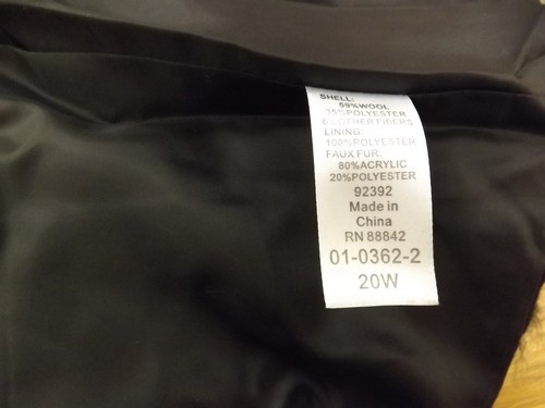 Roaman NEW Sporty Black Wool Anorak Storm Coat Detach Hood Faux Fox Fur Trim 20W - Picture 8 of 8