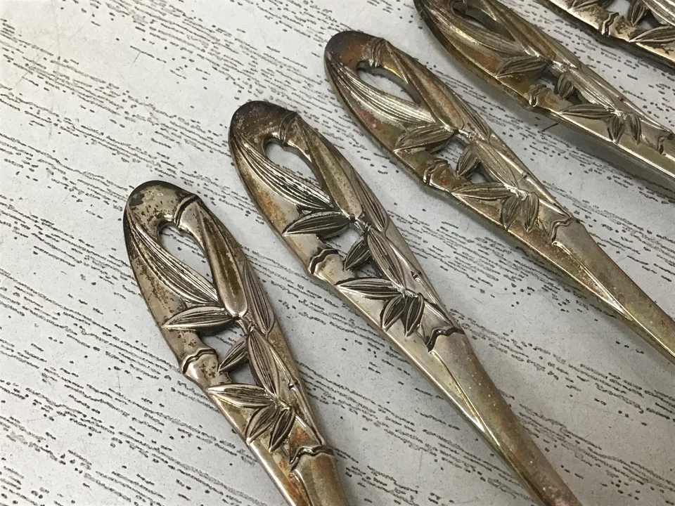 Y2709 TALHERES Colher de Prata Folha de Bambu Conjunto de 6 caixas Japão comida antiga vintage - Imagem 4 de 4