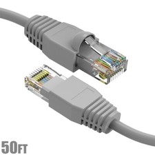 50FT Cat6A RJ45 Network LAN Ethernet UTP Patch Cable Cord Gold Copper Wire Gray