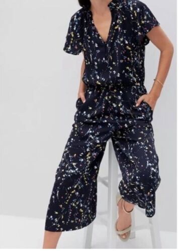Banana Republic Jumpsuit Womens Medium Wide Leg Cropped Short Sleeve Floral