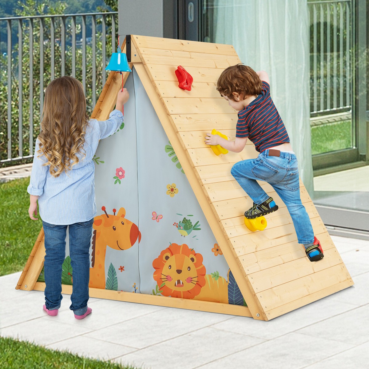 Wooden A Frame Play Tent Kids Climbing Frame With Tent Triangle