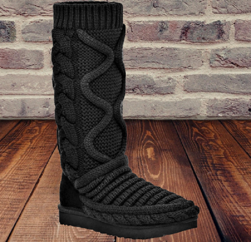 NEW WOMENS SIZE 8 BLACK UGG CLASSIC TALL CHUNKY CABLE KNIT BOOTS 1130572  $200 | eBay