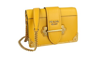 PRADA Saffiano Leder Cahier Schultertasche Handtasche - 1BH018 - Gelb NEU
