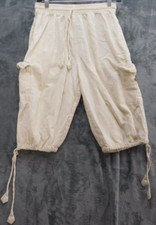 Vtg Linen Capris 26 Waist Ivory Cargo Loose Wide Leg Pockets