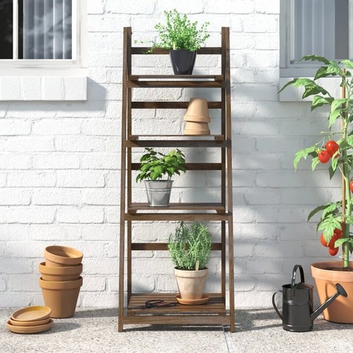 Ladder Bookshelf Rack 4 Tier Vintage Plant Stand Display Foldable Shelf Storage - Picture 4 of 18