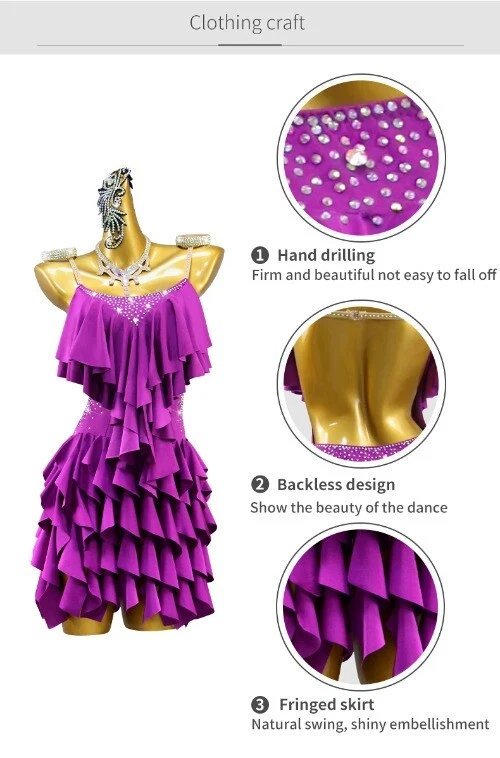 VETEMENTS Abito donna danza latina gonna costume palco danza abbigliamento pratica