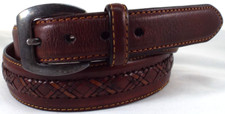 EUC Brighton Men's Smooth  Braided Mahogany Brown Leather 1.25" Casual Belt S34