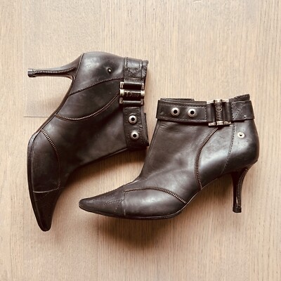 Christian Dior black leather ankle boots sciletto hills size 10