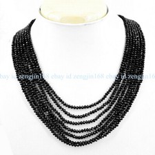 7 Rows Natural Faceted 3mm Black Spinel Round Gemstone Beads Necklace 18-25'' AA