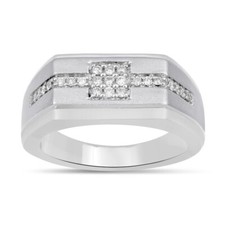 Men's Special Simulated Round White Sapphire Classic Wedding 935 Silver Ring