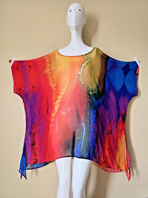 Free Sz Oversz Upto 3xl Plus Sz Loose sliming Semi Sheer Tiedye Top Tunic Summer