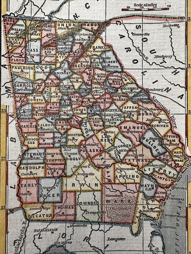 Georgia state 1855 scarce early miniature hand colored charming giftable map - Picture 3 of 3