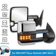 Set 2 Chrome Heated Tow Mirrors w/ Spot Light For 2003-07 Silverado GMC Sierra