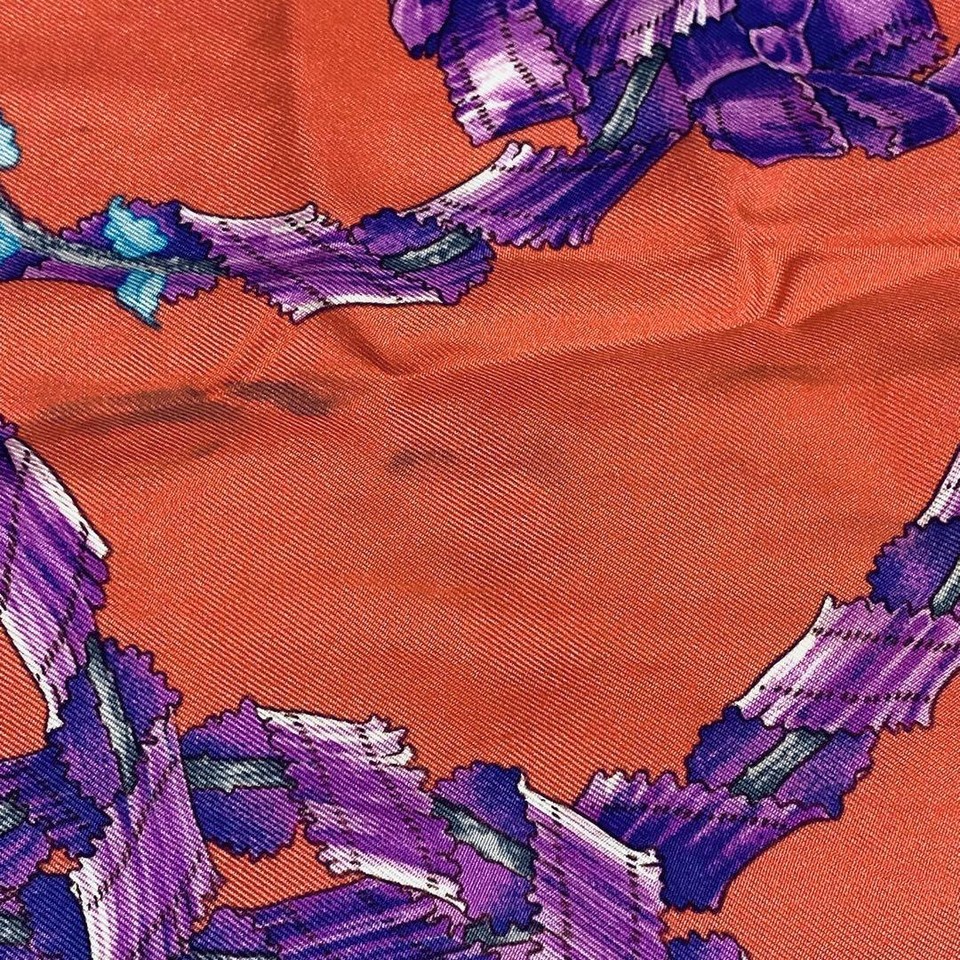 HERMES Scarf Carre 90 Spring Festival Flower Crown Ribbon Coral Pink