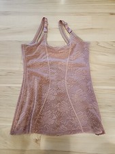 Rhonda Shear Lace Floral Cami Camisole Shaper Bustier Top Sz M Pinkish Beige New