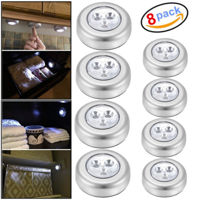 #ad 8 PCS 3 LED Touch Push On Off Light Self Stick On Click Battery Operated Lights $11.88