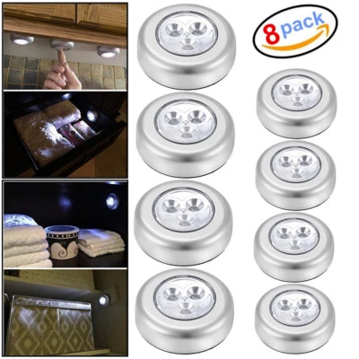 8 PCS 3 LED Touch Push On/Off Light Self-Stick On Click Battery Operated Lights