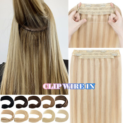One Piece THICK Secret Wire Clip In 100% Remy Human Hair Extensions Highlight US