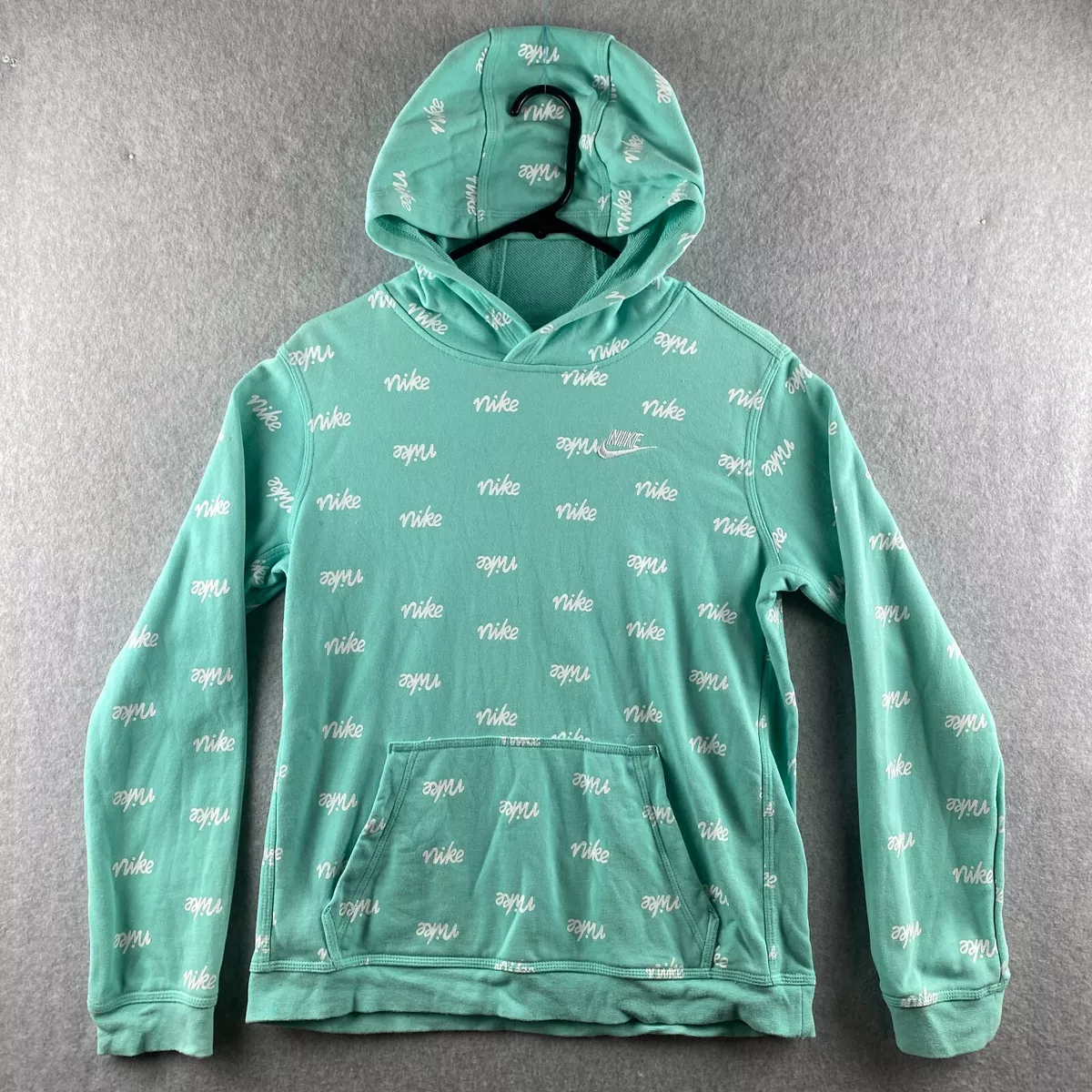 Nike Hoodie Boys XL Green Allover Print Pullover Hooded