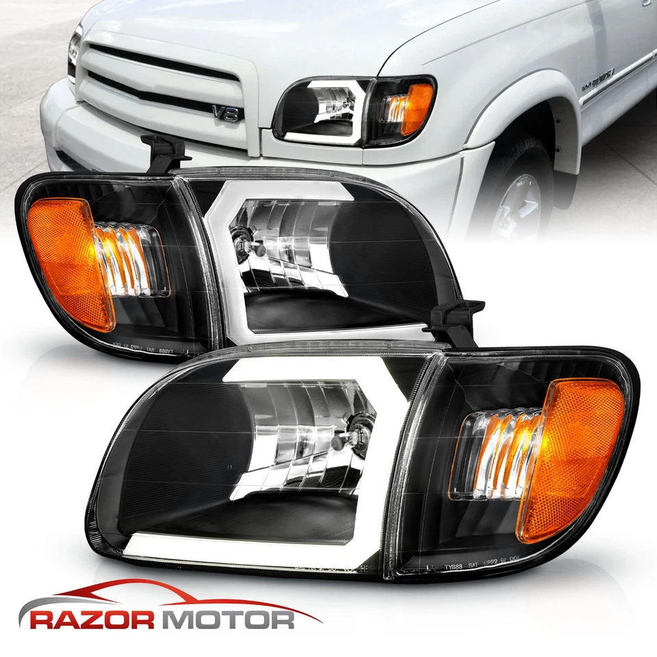 [LED C Light] For 2000-2004 Toyota Tundra Regular/Access Cab Black Headlights - Image 2 of 4