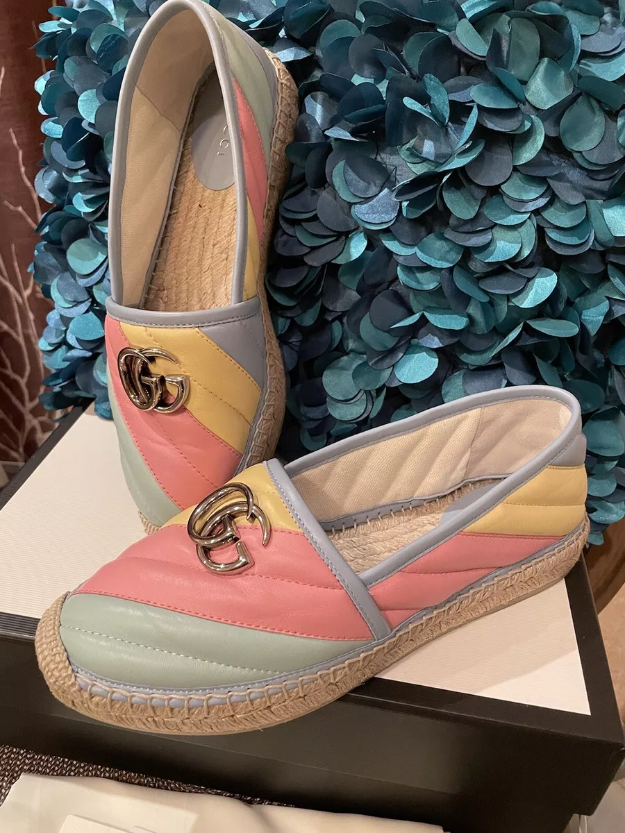 Korrespondent ujævnheder Credential GUCCI Double G Marmont pastel matelasse leather espadrilles 37EU/ 7US  628160 NIB | eBay