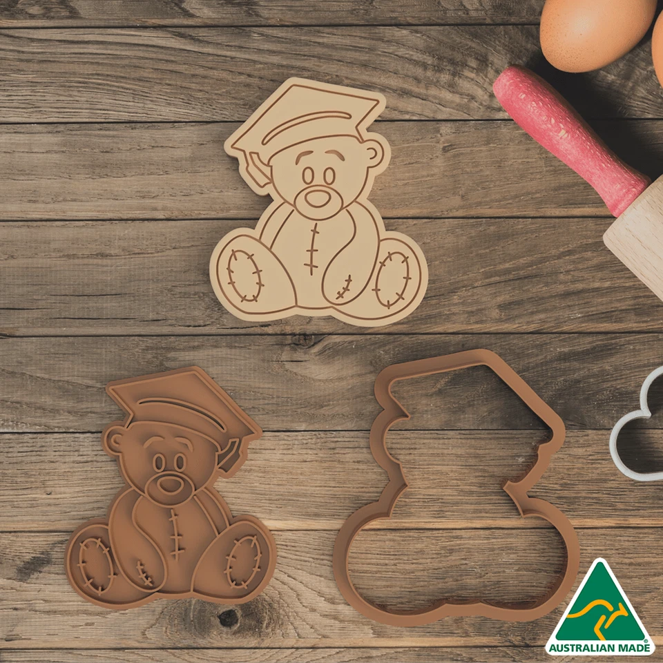 Graduation Bear Cookie Cutter and Embosser Stamp
