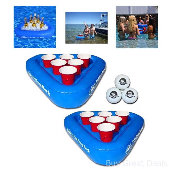 Floating Beer Pong Pool Game Cups 3 Balls 2 Rafts Set Home Outdoor