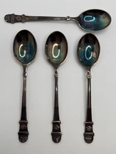 Set of 4 Antique 1885 Edward Hutton Victorian Sterling Silver Demitasse Spoons