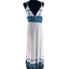 Faithfull The Brand Size M White Blue Spaghetti Strap Print Maxi Dress
