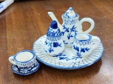 Vintage Blue And White Stoneware Minature Tea Set