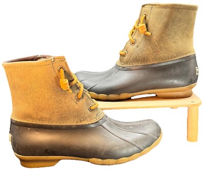 Sperry Saltwater Duck Boots Brown Dark Green STS99729 Women's  Waterproof