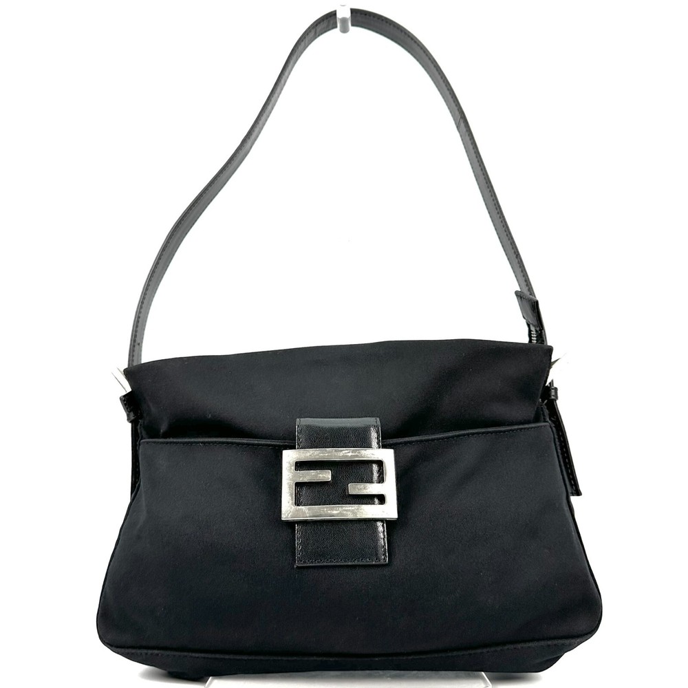 FENDI Mamma Bucket Handbag One Shoulder FF logo Jersey material Stretch  black