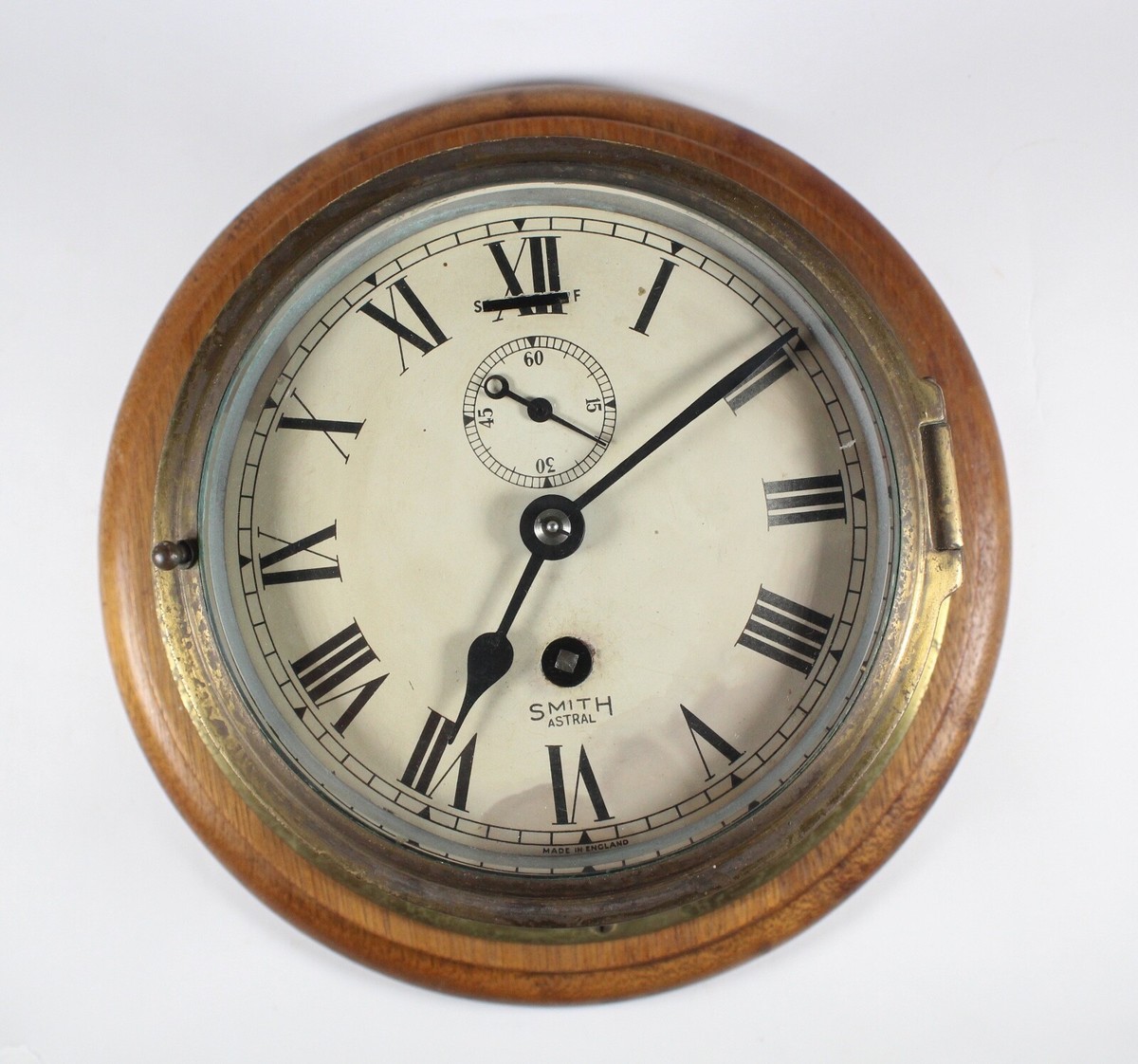 Antique English Brass Ship Clock SMITHS ASTRAL Bridge Great