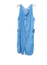 VTG Erika Co. Women's Sleeveless Button Up Blue dotted Denim Dress Size XL