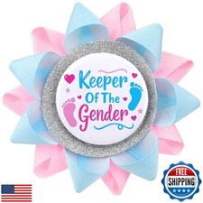 Keeper Of The Gender Button, Gender Reveal Button Pins Reveal Party Favors Bo