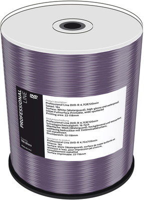 100 Professional Rohlinge DVD-R full printable waterguard glossy 4,7GB Spindel