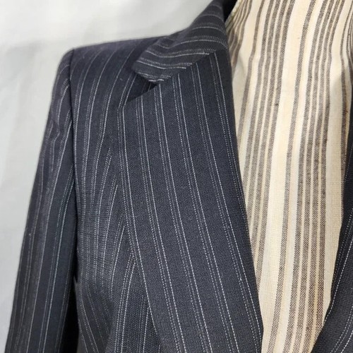 Dana Buchman Black & Grey Pin Striped One Button Wool Mid-Length Blazer Size 10 - Picture 3 of 11
