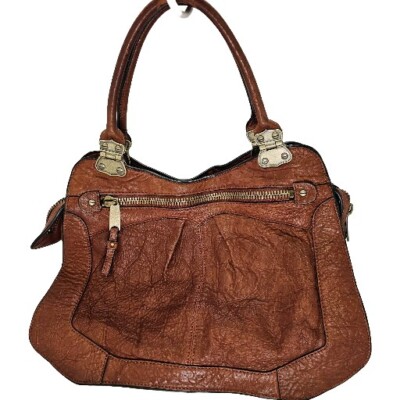 Cynthia Rowley Genuine Leather Boho Double Handle Oversized Bag Pebble EUC  Brown