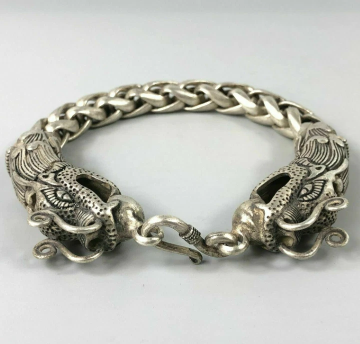 Pulsera amuleto dragón hecho a mano plata tibetana de colección exquisita china rara Foto 2 de 4