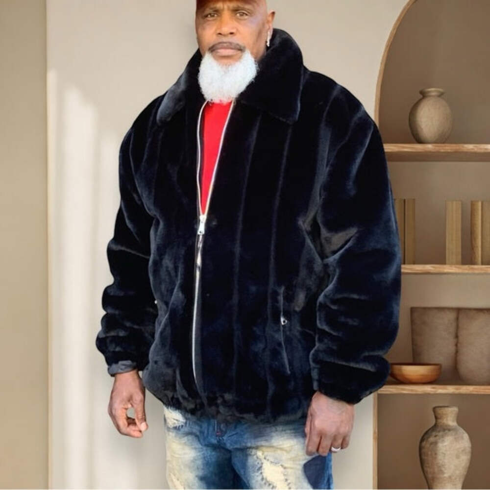 Men's Davoucci Black Faux Fur | Genuine Leather Patch Fashion